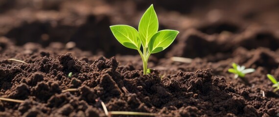 young green sprout in the ground, closeup