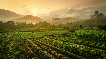 An image showcasing a lush organic farm, where farmers are using sustainable practices to grow healthy, pesticide-free produce, emphasizing the benefits of organic farming for the planet.