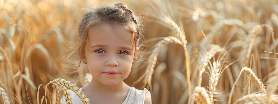 little girl in wheat field selective focus