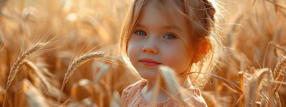 little girl in wheat field selective focus