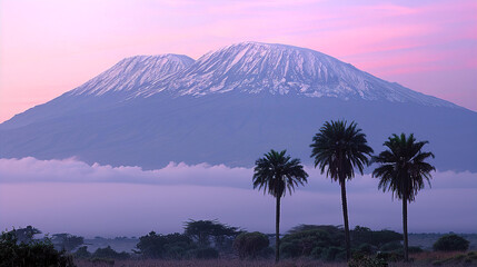 Tanzania landscape with mountains at sunset