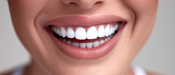 Naklejka premium Beautiful smile young woman. White teeth on white background.