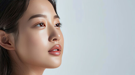 Naklejka premium Beautiful young Asian woman with clean fresh skin on white background, Face care, Facial treatment, Cosmetology, beauty and spa, Asian women portrait.