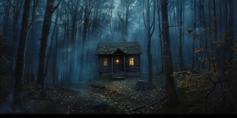 Obraz premium Creepy cabin in the deep dark woods