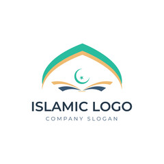 Islamic logo template, Ribbon islamic dome palace logo design template. Mosque logo ideas. inspiration logo design. template vector illustration