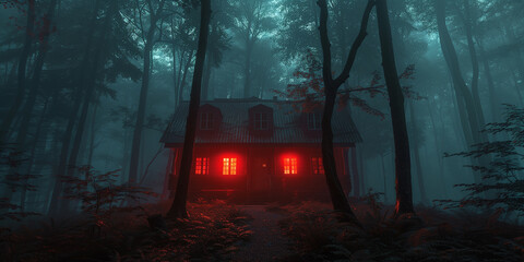 Obraz premium Creepy cabin in the deep dark woods