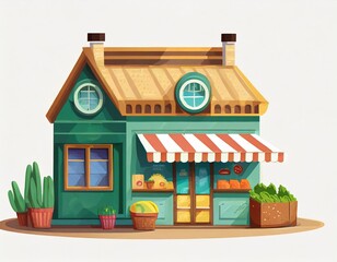 illustration of a small cute grocery store building on a white background