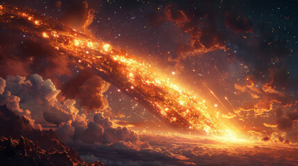 Generative ai illustration of a Flaming meteor with glowing molten tail