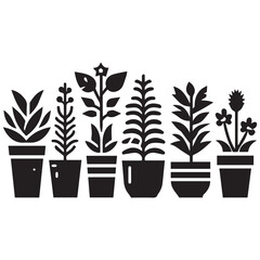 House plants, monochrome icons set. Flower in pot, simple symbols collection