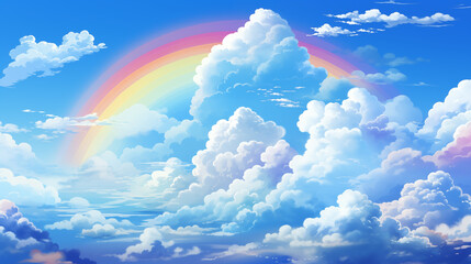 Vivid Cloudscape with Radiant Rainbow Illustration