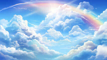 Fototapeta premium Bright Sky with Sun Flare and Rainbow Digital Art