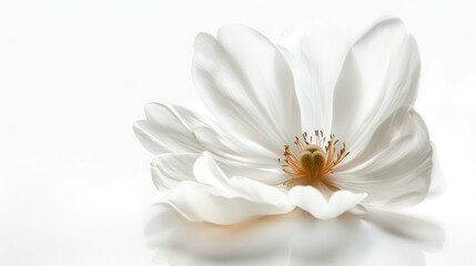 Fototapeta premium A white flower with a yellow center is the main focus of the image