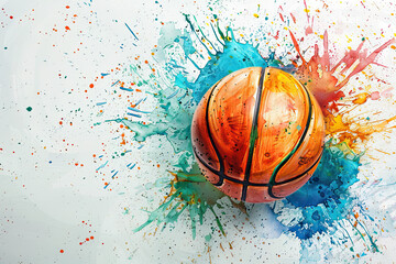Basketball AI Watercolor Paint white Background Generative Art