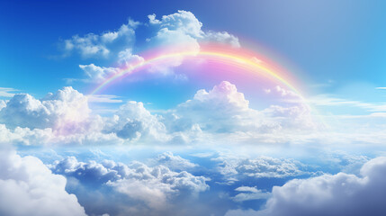 Fototapeta premium Surreal Sky with Vivid Rainbow and Fluffy Clouds
