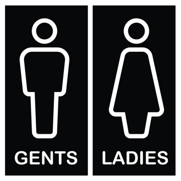 toilet sign symbol with text restroom gents ladies black outline design