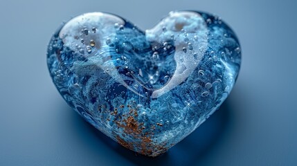 Modern Illustration of a Glistening Metallic Heart on a Tranquil Blue Gradient Background. Great for Love, Affection, and Romance.