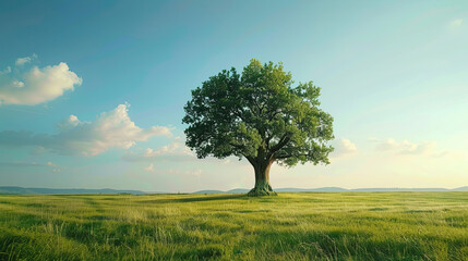 Obraz premium Majestic Solitary Tree in Vast Open Field.