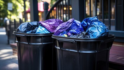 Row of trash cans on side of street