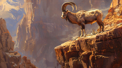 Magnificent Sinai Ibex with long curved horns - Powered by Adobe