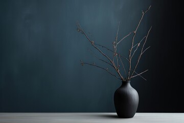 Vase with dry branch stick plant decoration houseplant. - obrazy, fototapety, plakaty