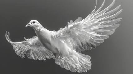 Modern illustration of a flying up dove. Monochrome modern illustration of an outline of a dove isolated on a white background.