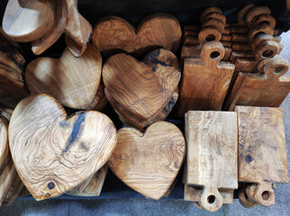 Wooden kitchen cutting boards with veins and convolutions, handmade