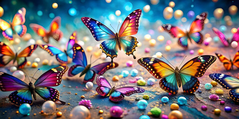 Colorful butterflies shining like pearls flying in garden