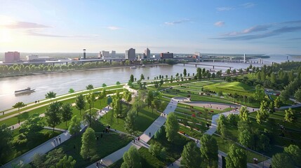 Detailed 3D renderings of Memphis riverfront  AI generated illustration