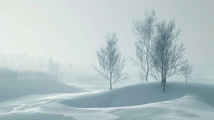 Obraz premium Sparse Winter Landscape with Delicate Tree Patterns.