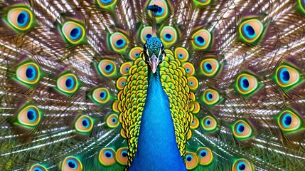 Obraz premium Elegant peacock displaying its vibrant feathers AI generated illustration