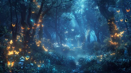 Ethereal forest scene with glowing flora and fauna  AI generated illustration