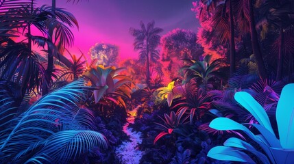Exploring a colorful 3D jungle  AI generated illustration