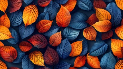 Seamless Leaves Blue Orange Pattern Texture Background