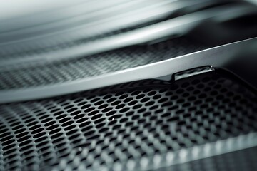 A mesmerizing close-up of a laptop's cooling vents, reminiscent of an architectural marvel, showcasing the marriage of aesthetics and performance in digital devices