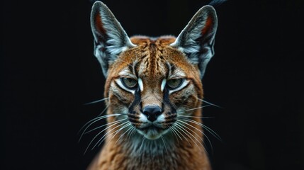 Intense close-up of whole caracal head on black background