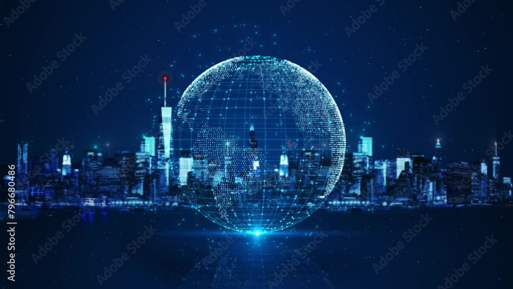 Poster 3d motion concept of globe world map abstract tech earth big data ai network. metaverse next generat