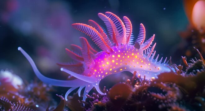 Brightly colored but toxic sea slug, underwater beauty and danger, documentary style,