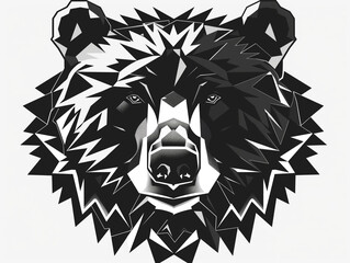 Obraz premium A Black and White Geometric Pattern of a Bear Head on a White Background