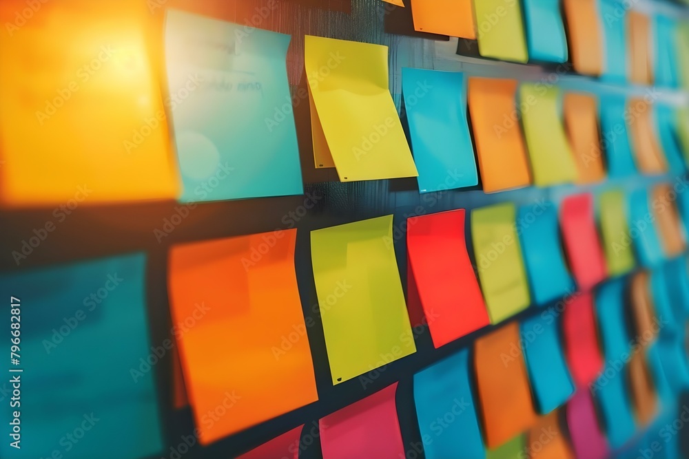 Aufkleber utilizing colorful sticky notes for ux strategy and brainstorming. concept ux strategy, brainstormin