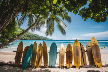 surfboards on the beach	