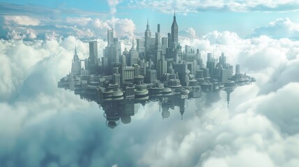 Floating city in the clouds  AI generated illustration