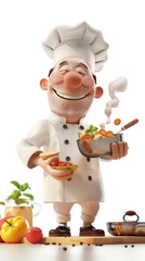 A cartoon chef holding a bowl of food