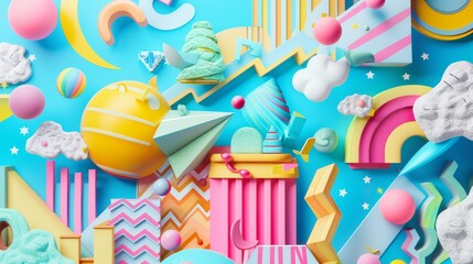 Funky and fun 3D style art with abstract elements  AI generated illustration