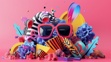 Funky and fun 3D style art with abstract elements  AI generated illustration