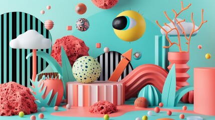 Funky and fun 3D style art with abstract elements  AI generated illustration