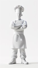 A statue of a chef holding a tablet computer