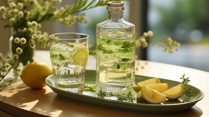 Refreshing herb and lemon-infused water on a bright table setting