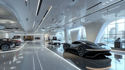 Futuristic car showroom with sleek design  AI generated illustration