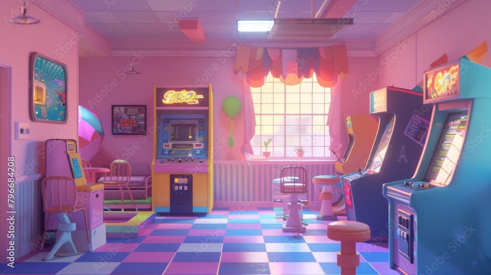 Poster generate a cute 3d render of a retro arcade game scene ai generated illustration