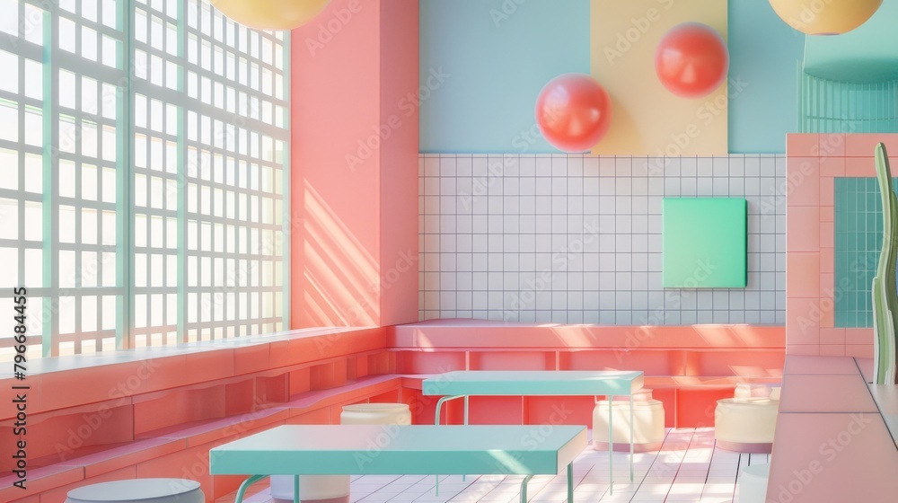 Aufkleber geometric patterns and pastel tones in an abstract 3d representation of a classroom ai generated ill